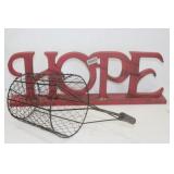 Wooden Hope Sign30' & Wire Basket