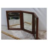 Vintage Wooden Bevelled Tri Mirror
