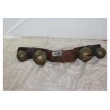 Early Brass & Leather Bell Set