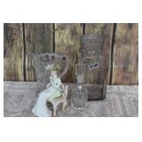 Early Cut Glass & Porcelain Figurine