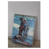 vintage Oil On Canvas Beach Painting