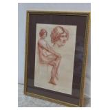 Nude Impressionist Red Chalk Drawing