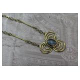 Modernist Brass & Grey Glass Trefoil Necklace