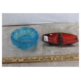 Evangeline Pottery & Blue Art Glass Ashtrays