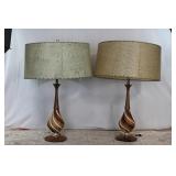 MCM Teak & Ceramic Swirl Table Lamps