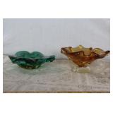 1960s Emerald & Amber Art Glass Bowls / Candy Dish