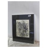 Abstract Chrome Framed  Ink Drawing 1980s