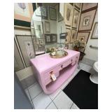 Pink vanity with side table