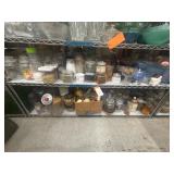 2 shelves of glassware and misc. plastic