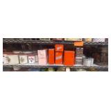 1 shelf of assorted metal containers