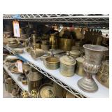 1 shelf of brass metalware - see description