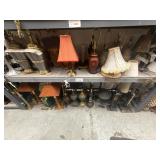 2 shelves of assorted lamps