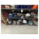 2 shelves of assorted pots and pans