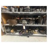2 shelves of assorted metalware