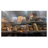 2 shelves of assorted copper and metalware