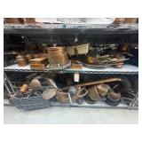 2 shelves of assorted metalware
