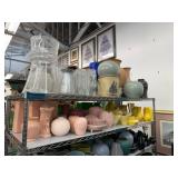 2 shelves of glass vases - see description