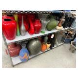 2 shelves of glass vases - see description