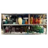 3 shelves of glass vases - see description