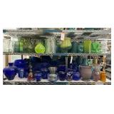 2 shelves of glass vases - see description
