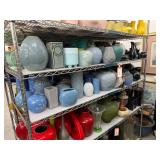 2 shelves of glass vases - see description