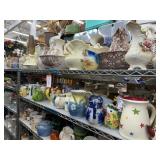 2 shelves of ceramic pitchers - see description