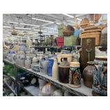 2 top shelves of crocks and jugs - see description