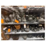 2 shelves of assorted metalware