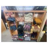 Lot of assorted fringed blankets with shelf