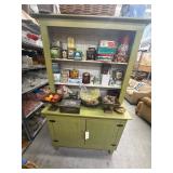Wood cabinet with assorted decorations