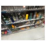 3 shelves of assorted barware and kitchenware