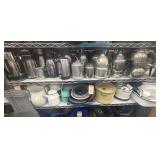 2 shelves of steel and aluminum kitchenware