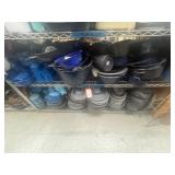 2 shelves of assorted vintage cookware
