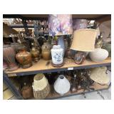 2 shelves of assorted lamps