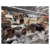 1 shelf of stoneware and crocks - see description