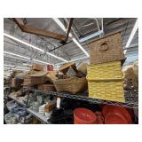 Top shelf of woven baskets - see description