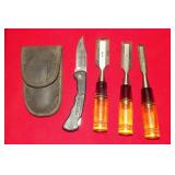 LOCKBLADE KNIFE & 3 PC. CHISEL SET