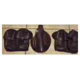 BROWN LEATHER HOLSTER & 2 - MAG. POUCHES +