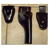 BLACK LEATHER HOLSTER PLUS LEATHER POUCHES
