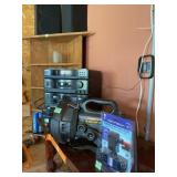 Portable Spotlight, Stereo System, and Accessories
