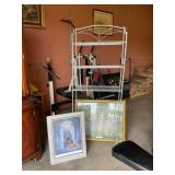 Lot with Metal Shelf and Framed Prints