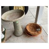 Concrete Pedestal Bird Bath with Coconut Liner and