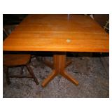 Oak table/ wood chair & 6 Metal Green Chairs
