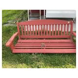 Red Painted Wooden Porch Swing with Chains