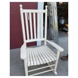 White Wooden Slat-Back Rocking Chair