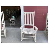 White Wooden Slat-Back Rocking Chair