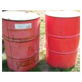 (2) Red 55 Gallon Metal Barrels