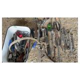 Enamel pan full of hand tools as shown, wrenches,
