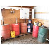(5) 55 Gal Oil Drums 4 w/ Pumps