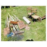 Long Handle Tools/ Reel Mower & 2 childs chairs